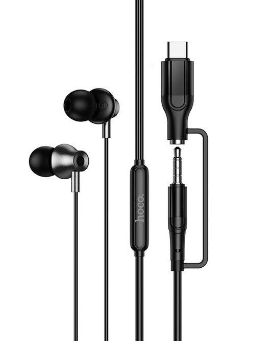 Handsfree 3,5 mm / USB-C HOCO M119A, Sort