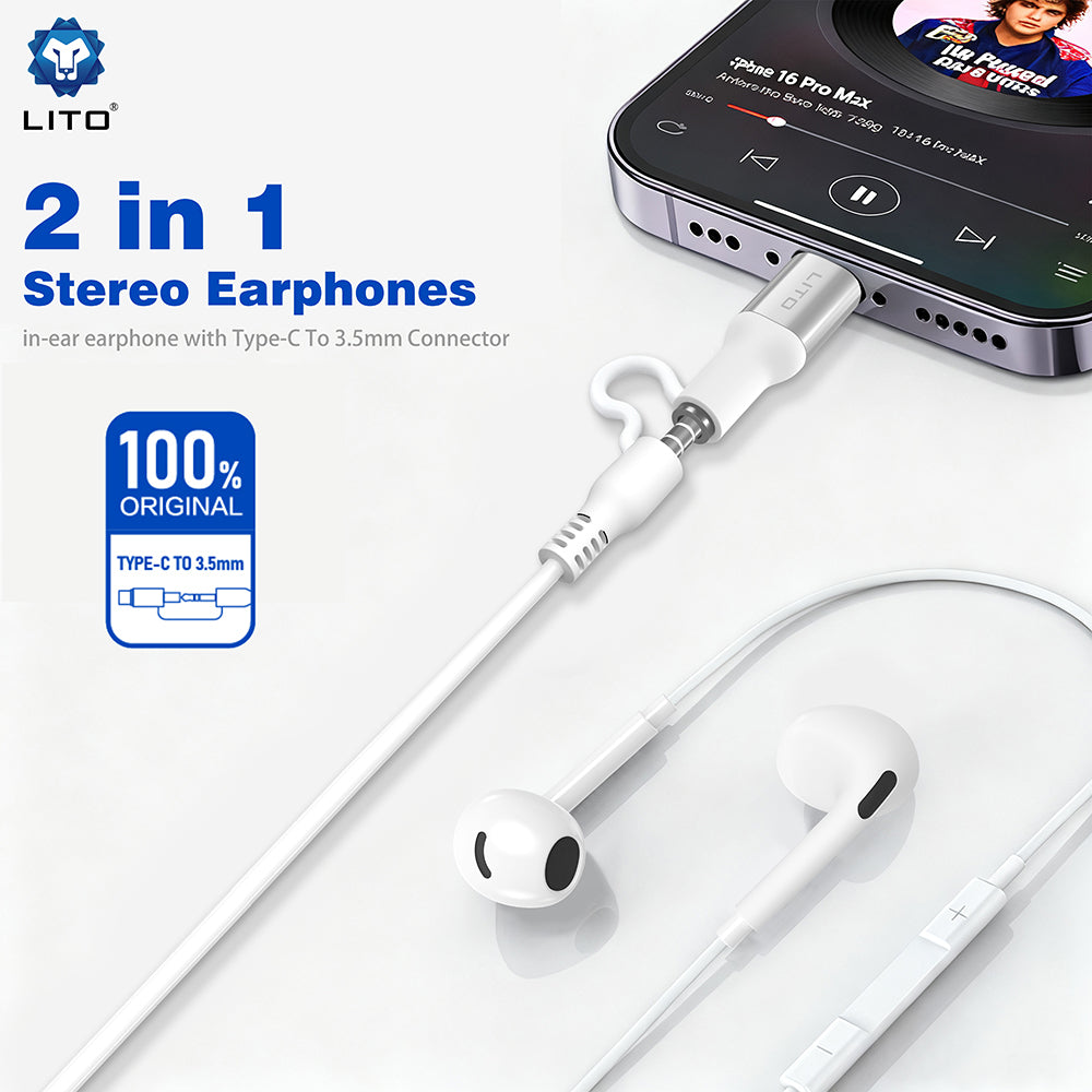 Handsfree 3.5mm / USB-C Lito LF03, White
