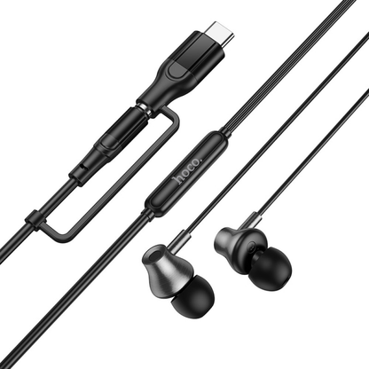 Handsfree 3,5 mm / USB-C HOCO M119A, Sort