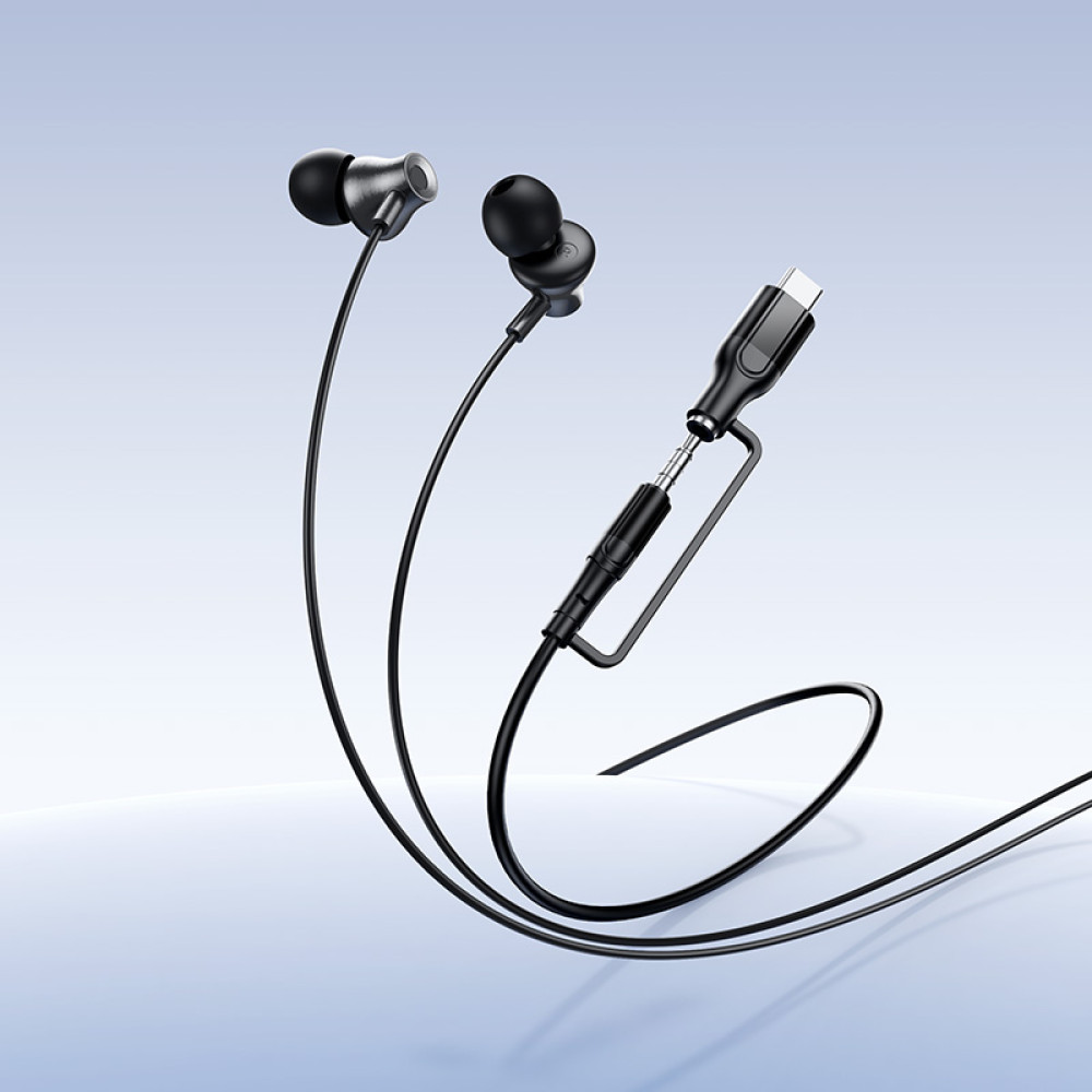 Handsfree 3,5 mm / USB-C HOCO M119A, Sort