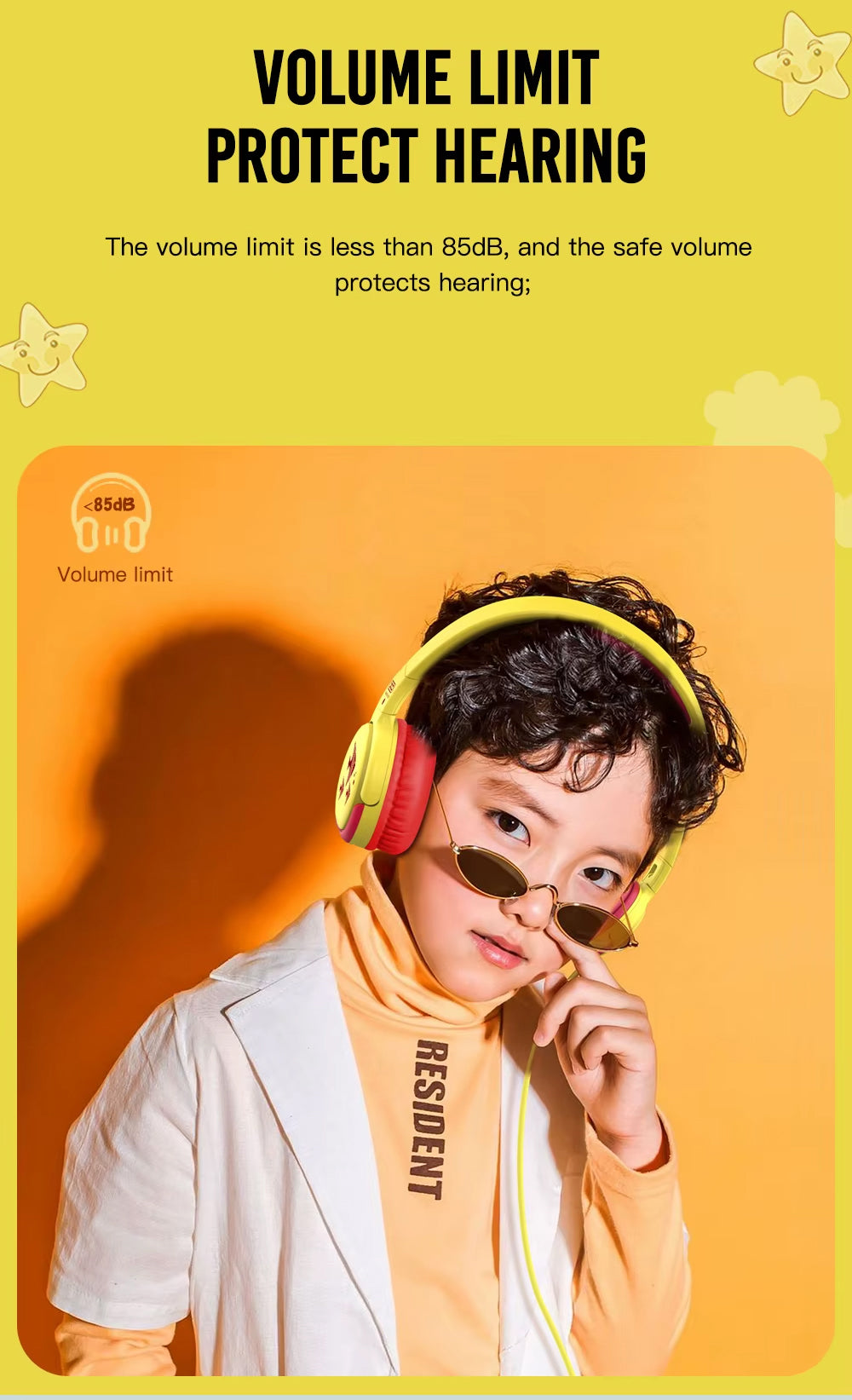 3.5mm XO Design EP47 Study Kids Headphones, Yellow