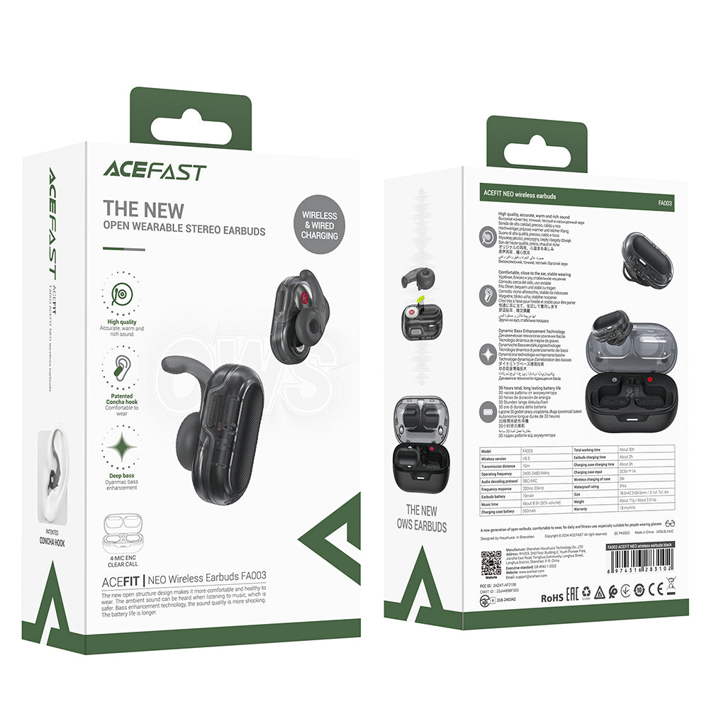 Handsfree Bluetooth Acefast Acefit Neo, TWS, Sort