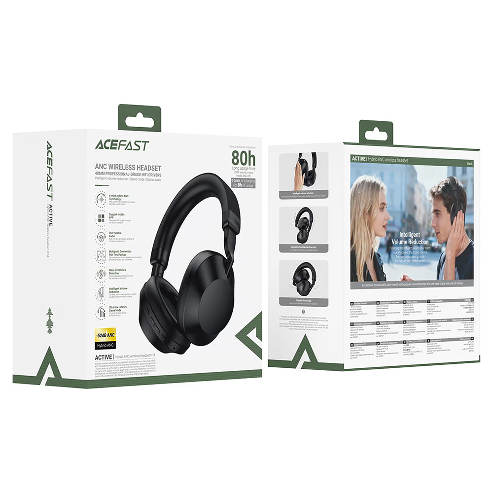 Handsfree Bluetooth Acefast H14, A2DP, ANC, Sort