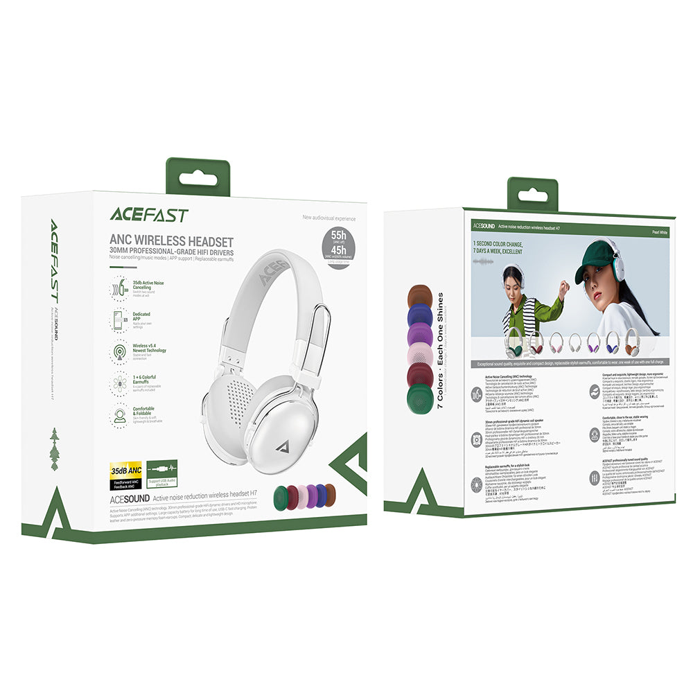 Handsfree Bluetooth Acefast H7, A2DP, ANC, Hvid