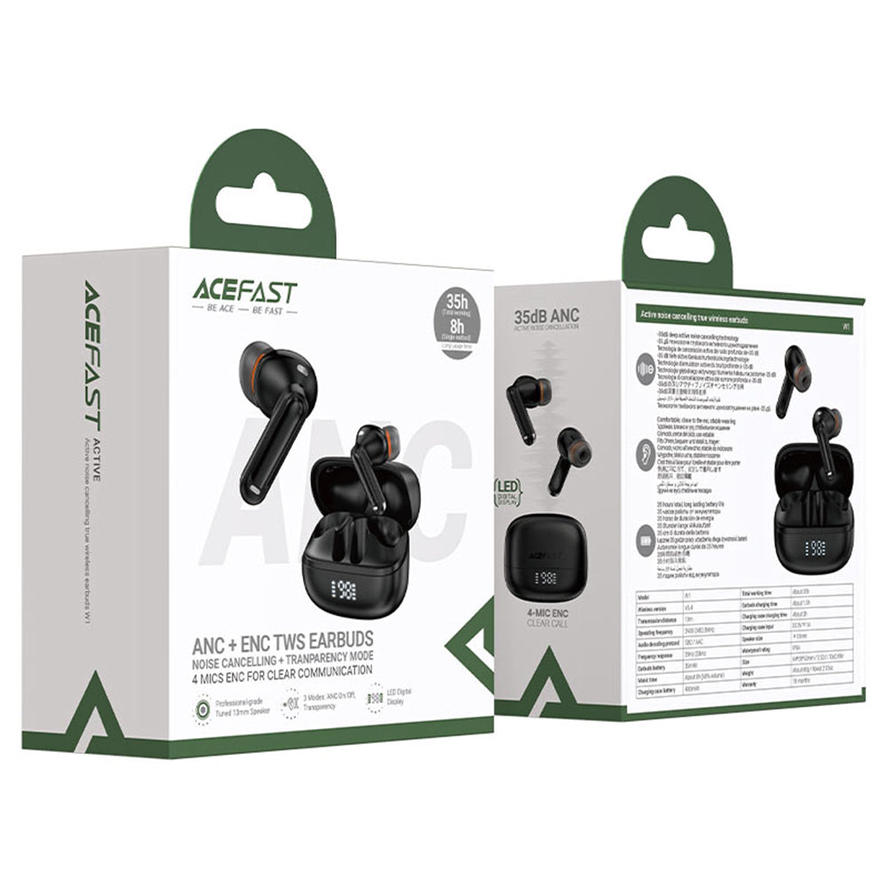 Handsfree Bluetooth Acefast W1, TWS, Sort