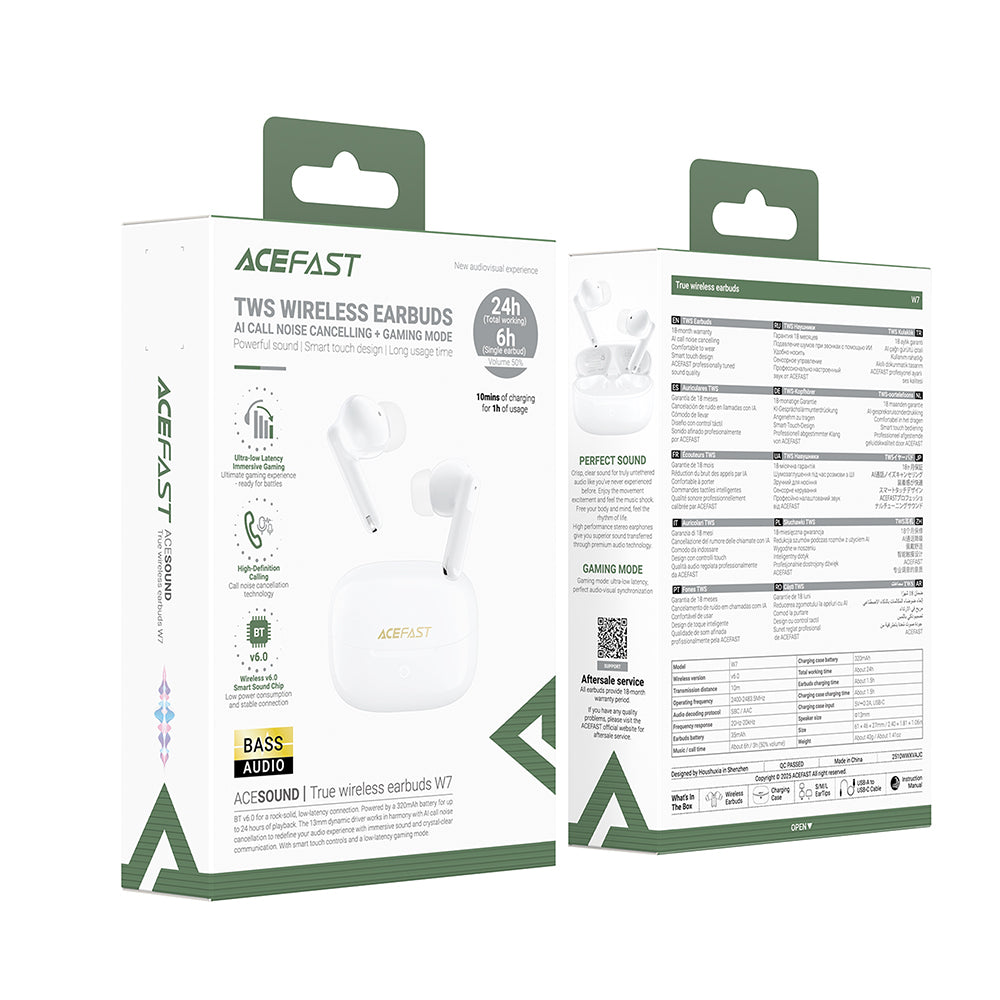 Handsfree Bluetooth Acefast W7, TWS, Hvid
