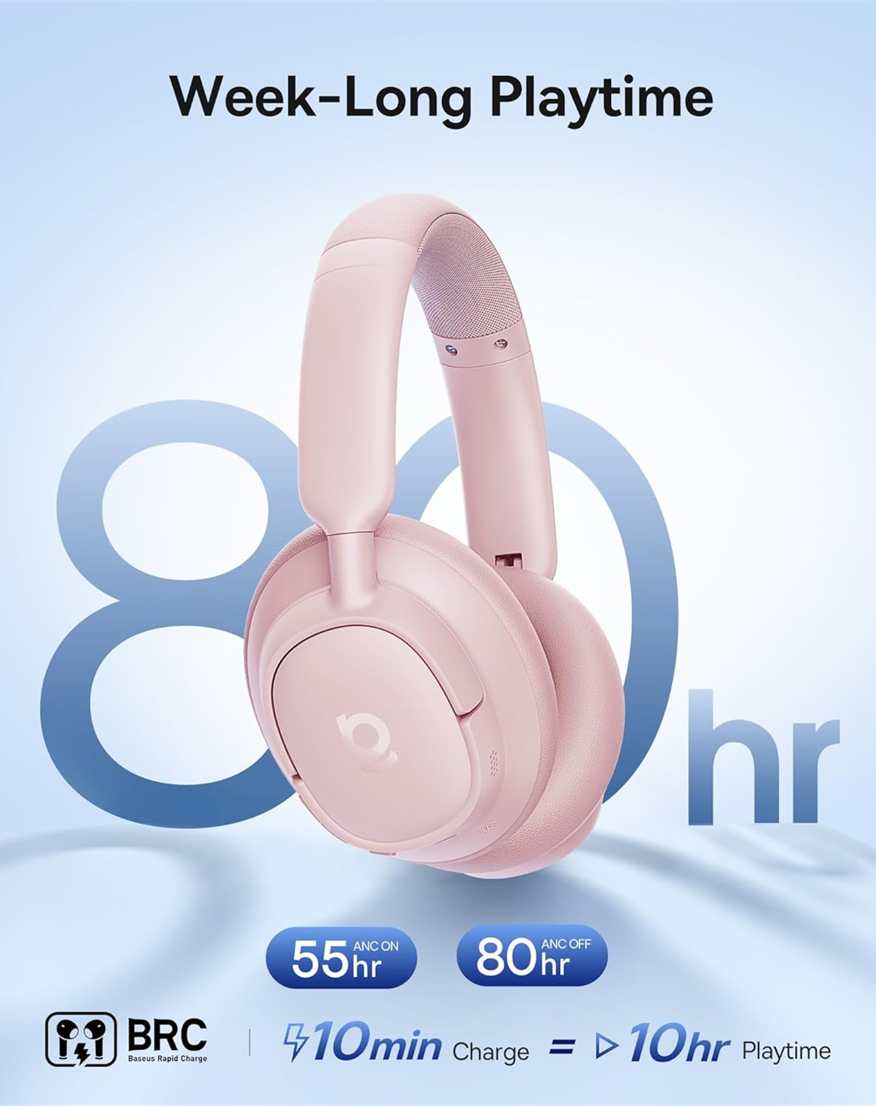 Handsfree Bluetooth Baseus Bass BH1 NC, MultiPoint, A2DP, ANC, Pink A0203704