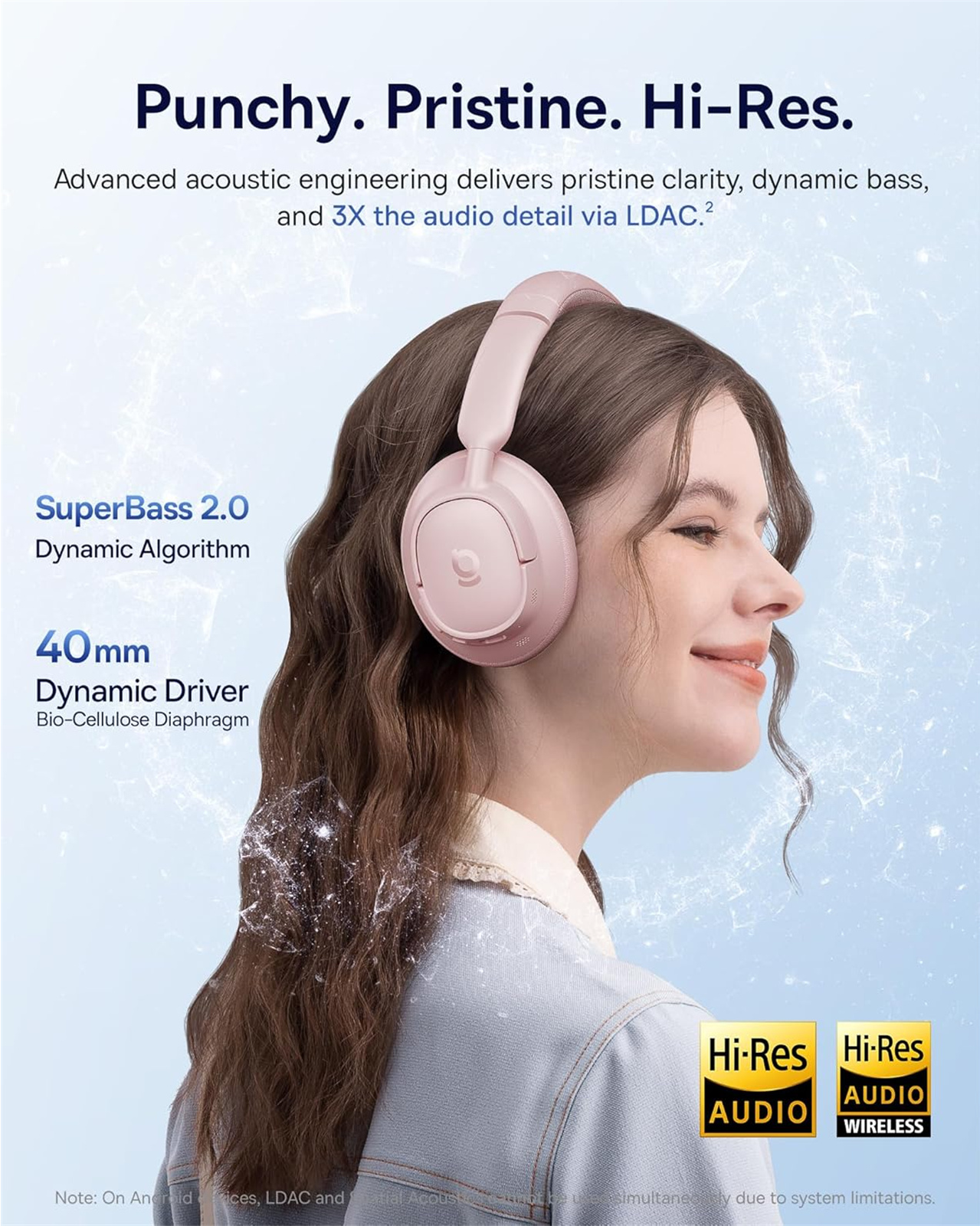 Handsfree Bluetooth Baseus Bass BH1 NC, MultiPoint, A2DP, ANC, Pink A0203704