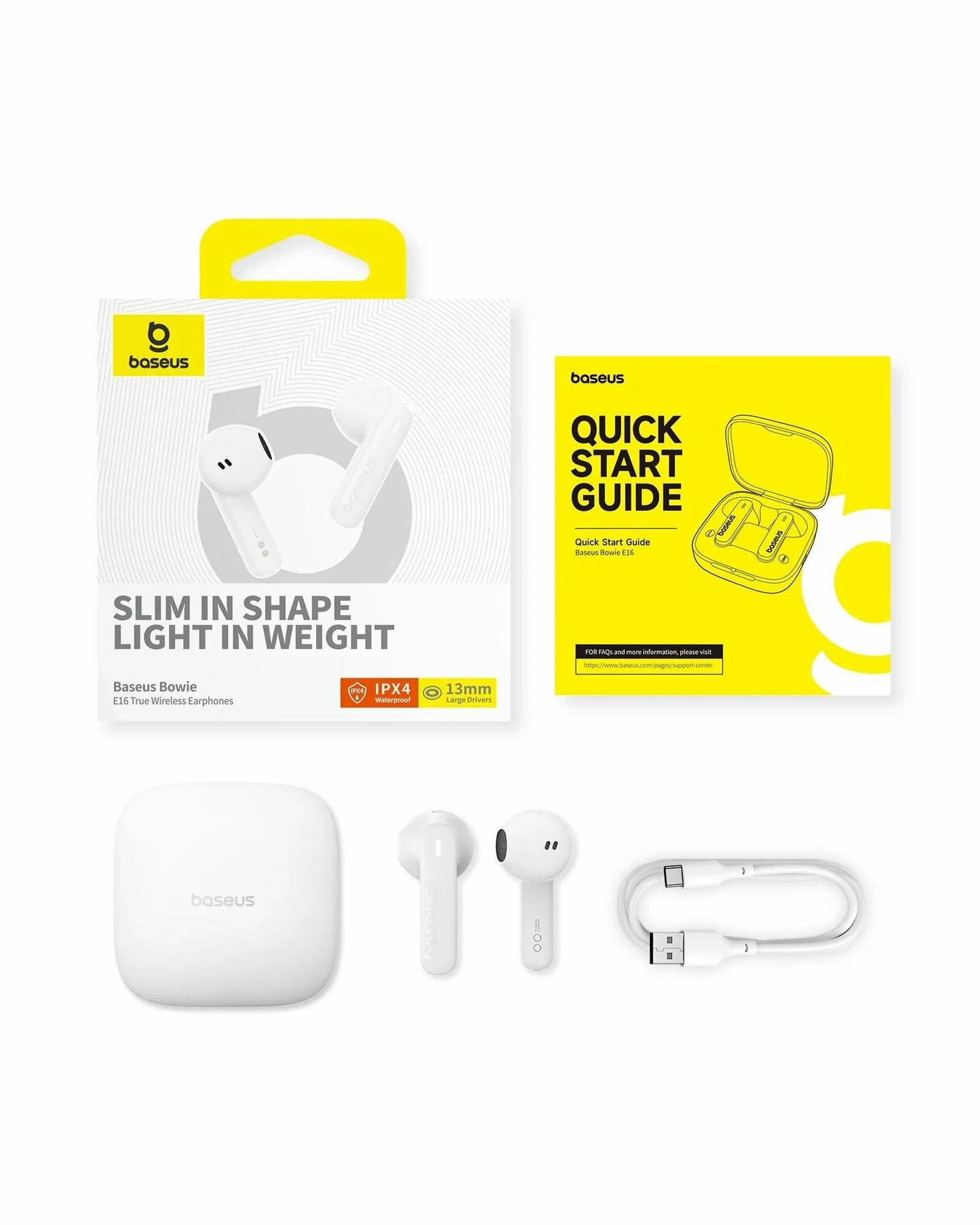 Håndfri Bluetooth Bluetooth Baseus Bowie E16, TWS, Hvid A00061900223-00 