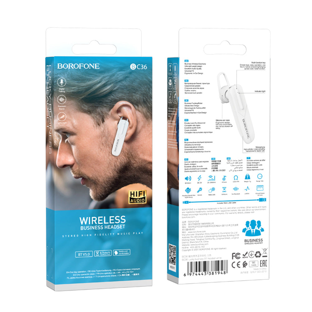 Håndfrit Bluetooth-headset BC36 Lucky, A2DP, hvid 