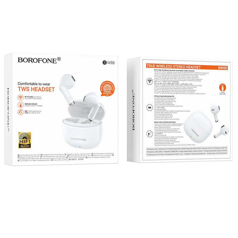 Handsfree Bluetooth Borofone BW88 Deep Rhyme, TWS, Hvid