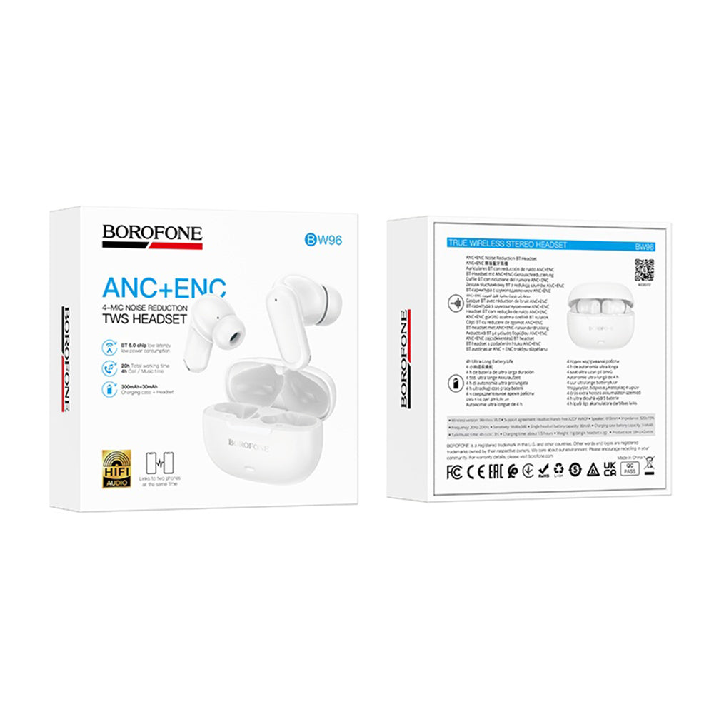 Handsfree Bluetooth Borofone BW96 Mellow, TWS, Hvid