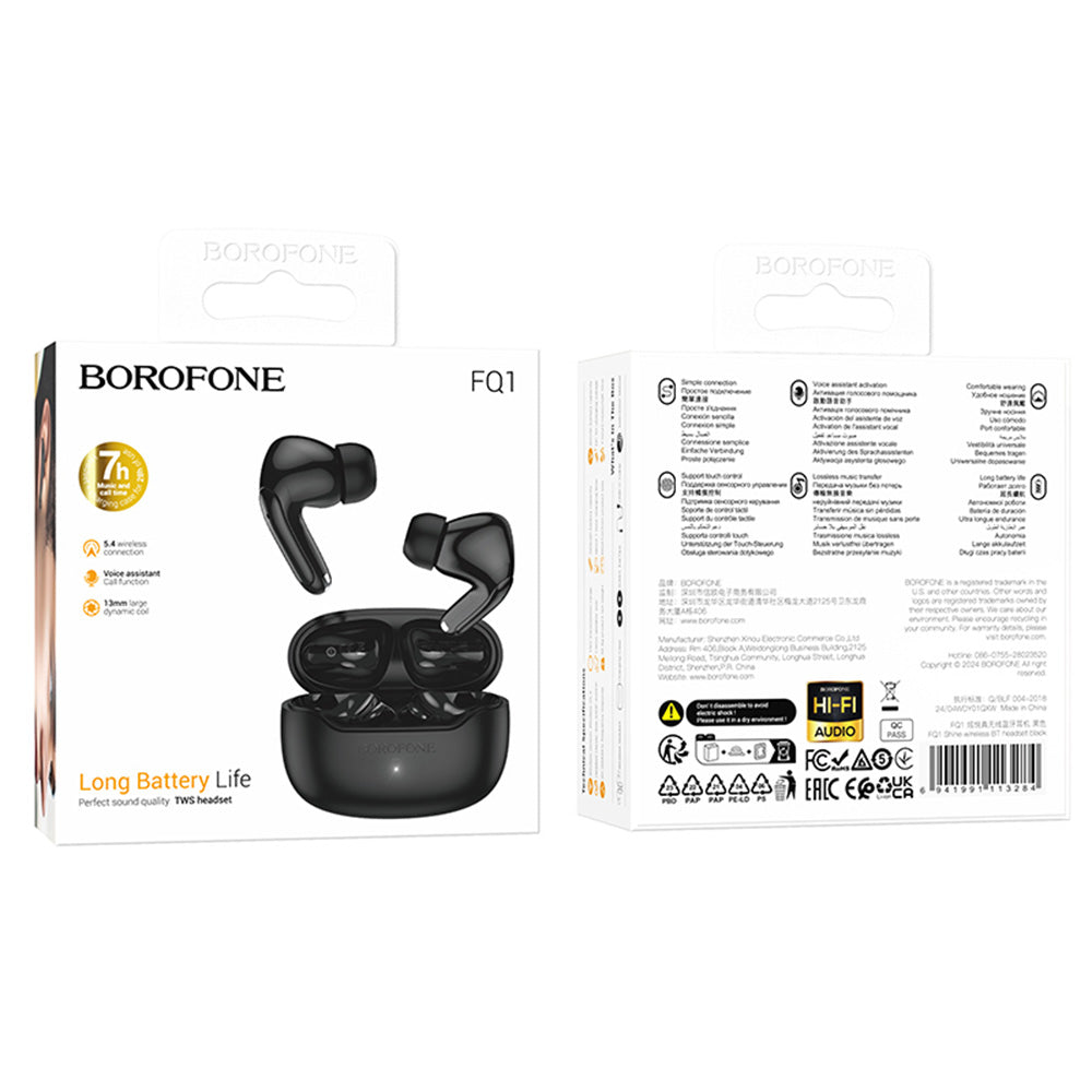 Handsfree Bluetooth Borofone FQ1 Shine, TWS, Sort