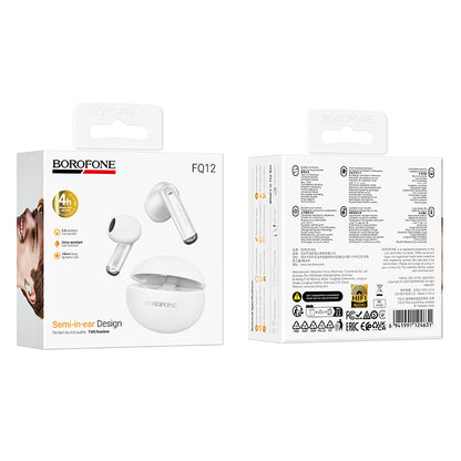 Handsfree Bluetooth Borofone FQ12 Nice, TWS, Hvid