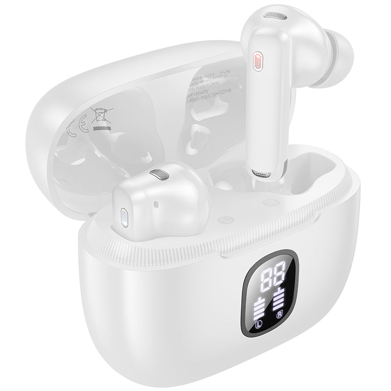 Handsfree Bluetooth Borofone FQ7 Treasure, TWS, ANC, MultiPoint, Hvid