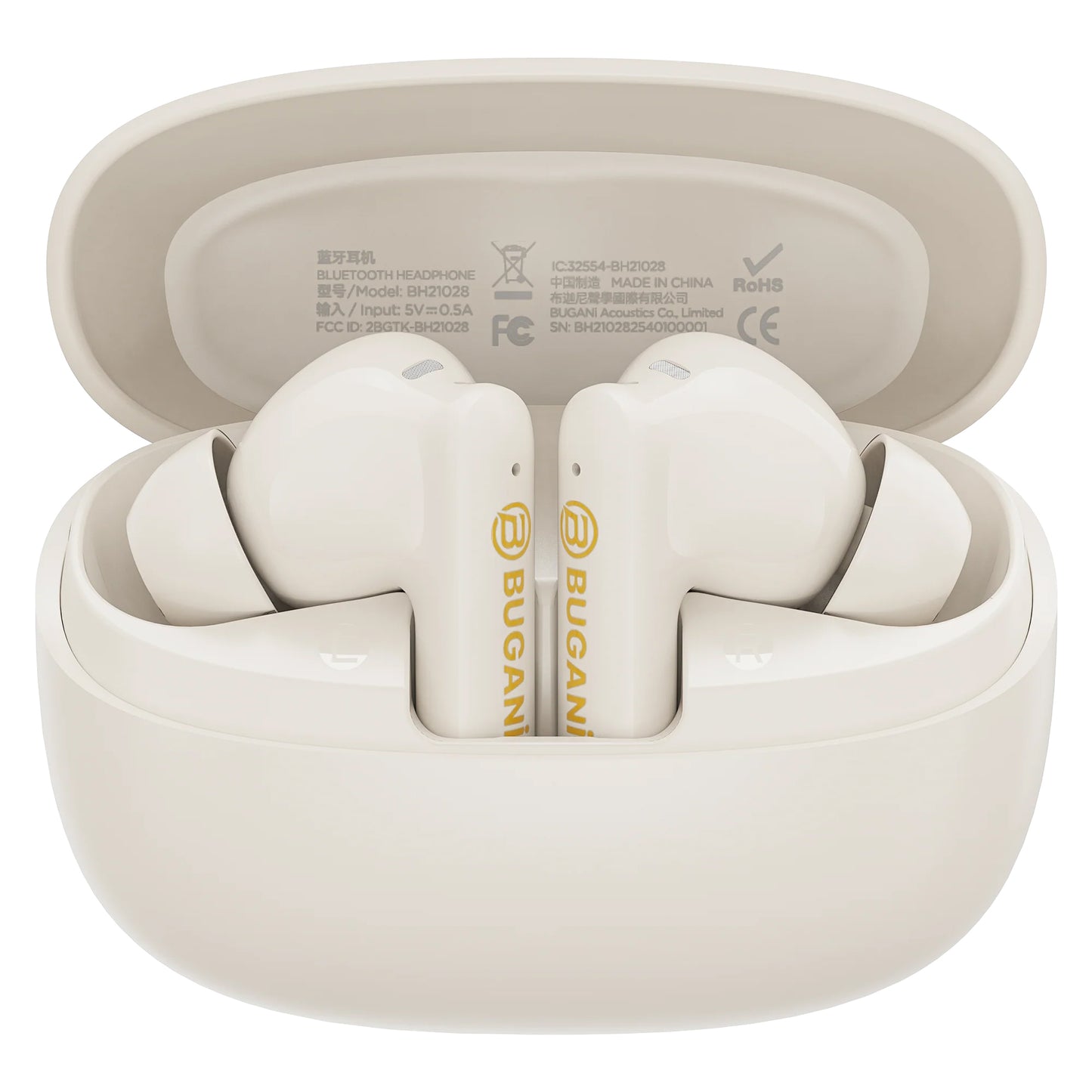 Bluetooth-håndfri Bugani Freebuds B20, TWS, ANC, Lys Creme