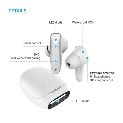 Handsfree Bluetooth Fixed Pods, TWS, Hvid