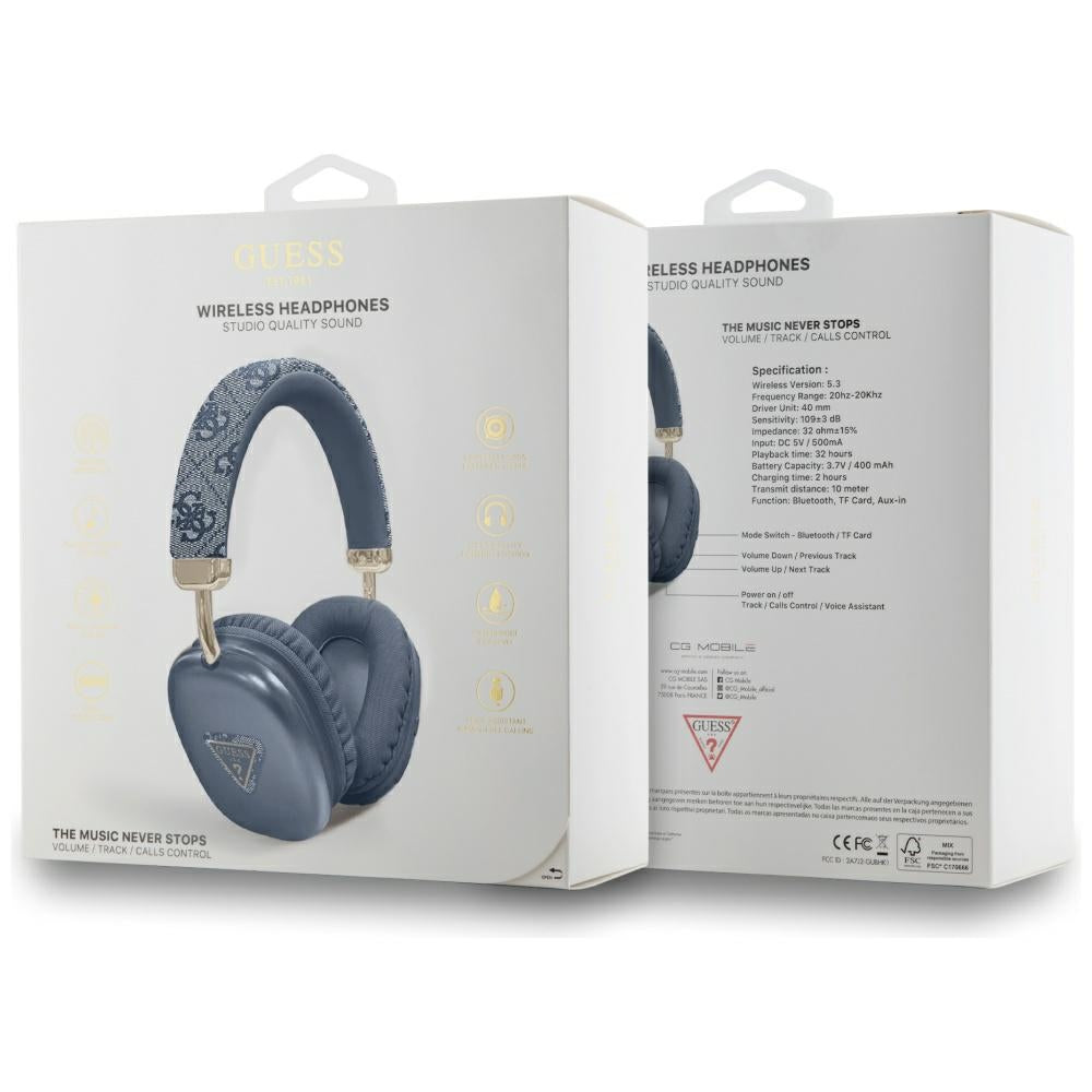 Handsfree Bluetooth Guess 4G Guld Trekant Logo, A2DP, Blå
