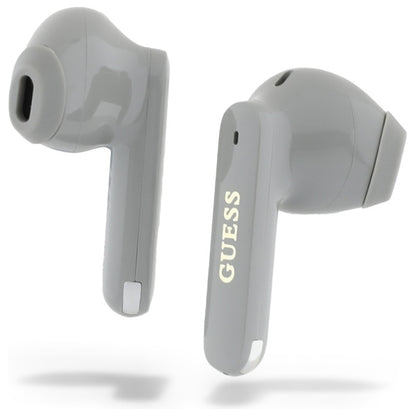 Handsfree Bluetooth Guess med forlænget metallisk trykt logo, TWS, Grå