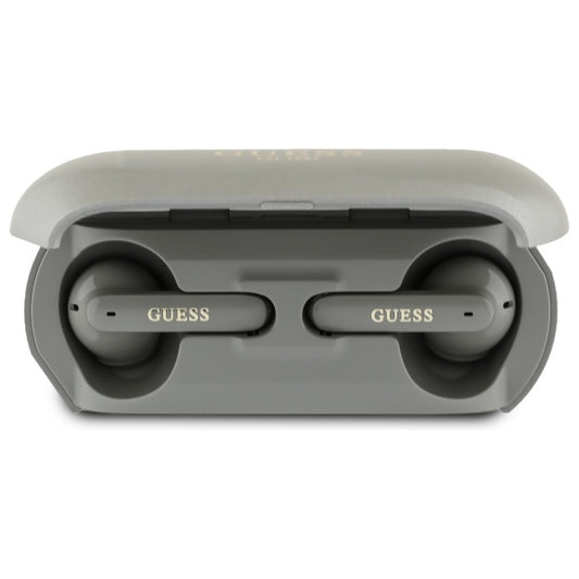 Handsfree Bluetooth Guess med forlænget metallisk trykt logo, TWS, Grå