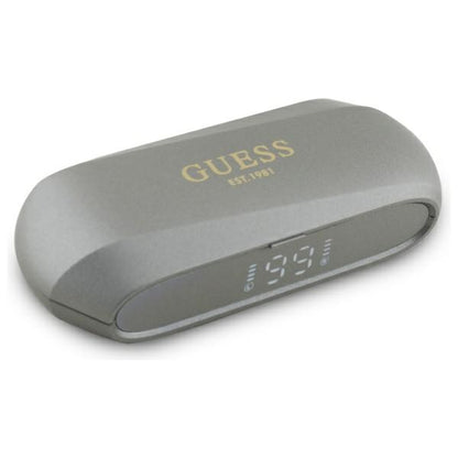 Handsfree Bluetooth Guess med forlænget metallisk trykt logo, TWS, Grå