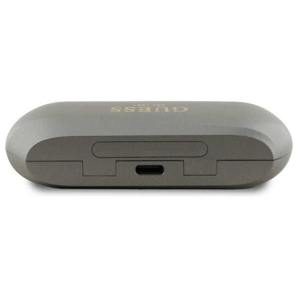 Handsfree Bluetooth Guess med forlænget metallisk trykt logo, TWS, Grå