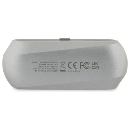 Handsfree Bluetooth Guess med forlænget metallisk trykt logo, TWS, Grå