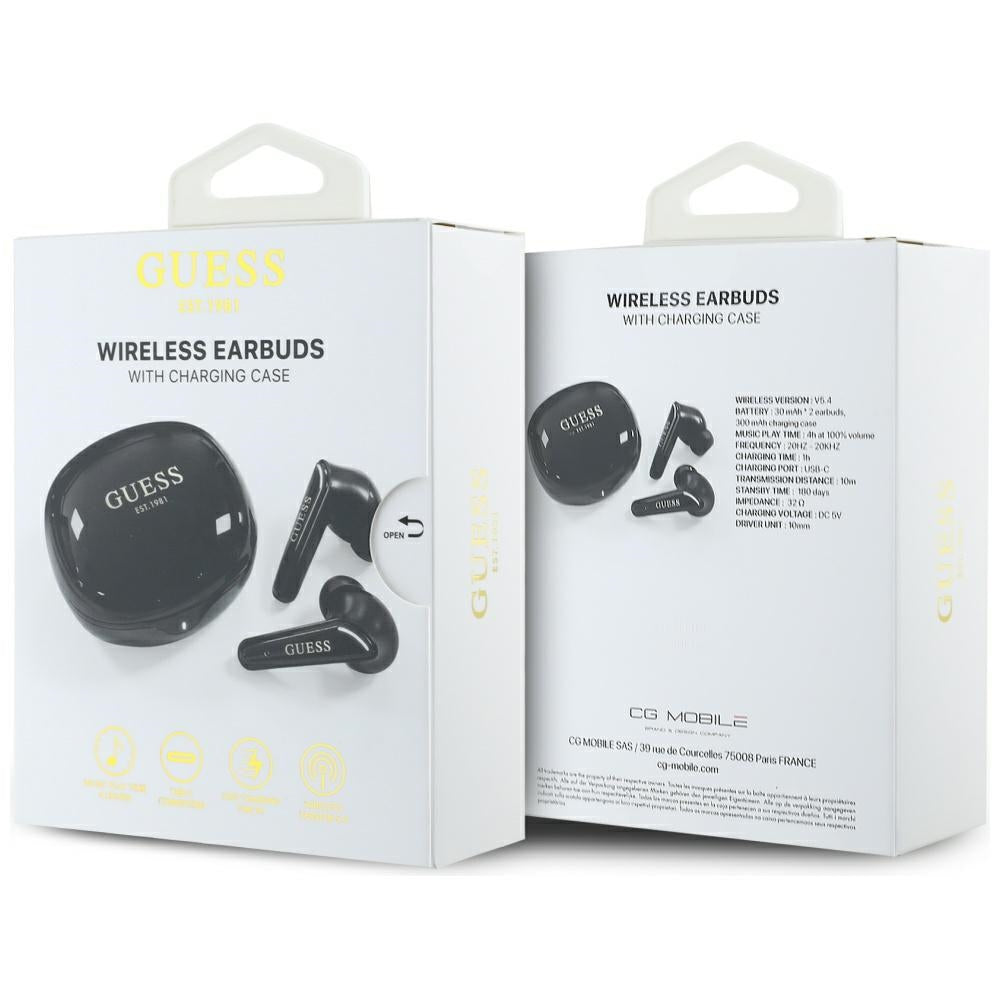 Handsfree Bluetooth Guess Flat Classic Logo Electroplated, TWS, Sort