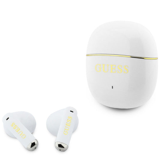 Handsfree Bluetooth Guess Glossy Gold Line Classic, TWS, Hvid