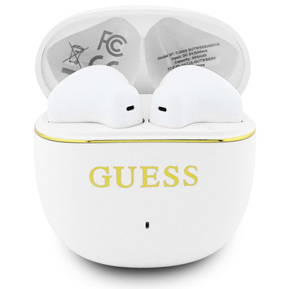 Handsfree Bluetooth Guess Glossy Gold Line Classic, TWS, Hvid