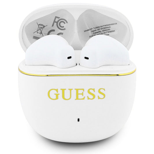 Handsfree Bluetooth Guess Glossy Gold Line Classic, TWS, Hvid