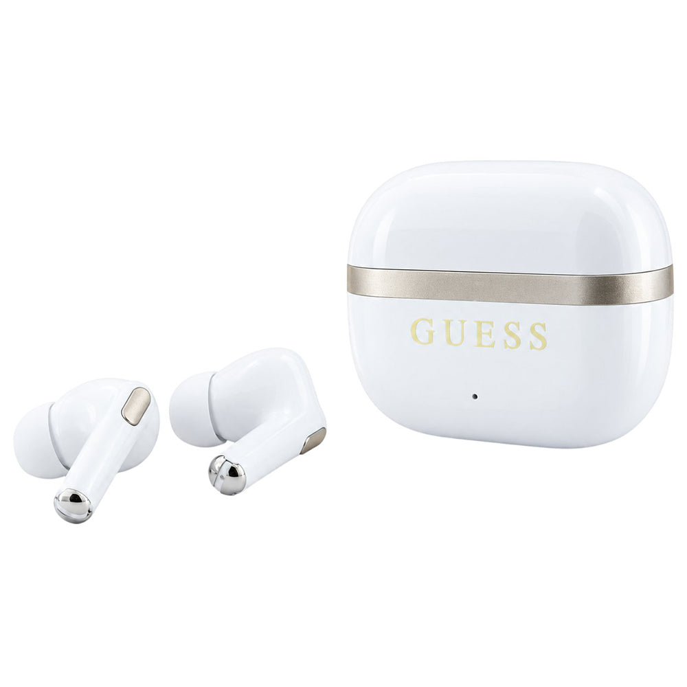 Guess Bluetooth-håndfri med blank guldfarvet linje og klassisk logo, TWS, hvid