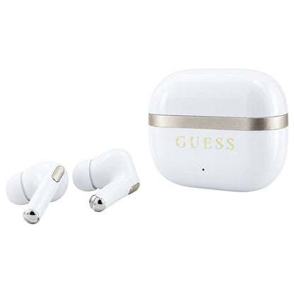 Guess Bluetooth-håndfri med blank guldfarvet linje og klassisk logo, TWS, hvid