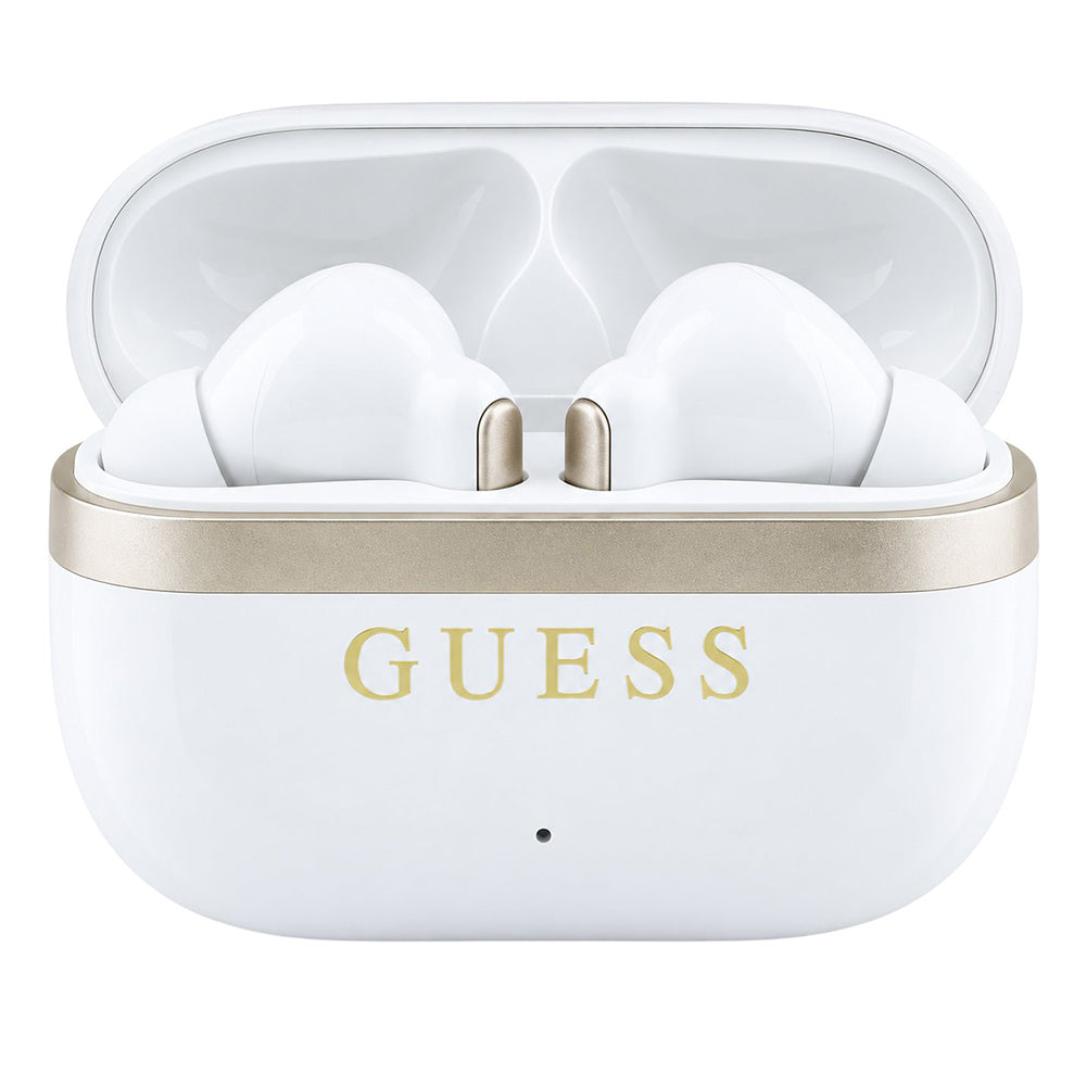 Guess Bluetooth-håndfri med blank guldfarvet linje og klassisk logo, TWS, hvid