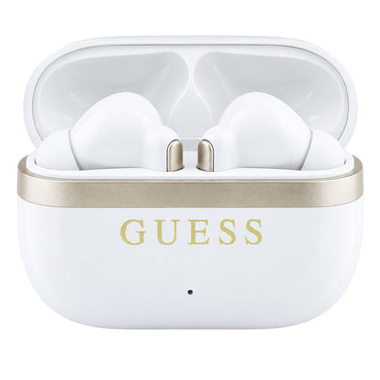 Guess Bluetooth-håndfri med blank guldfarvet linje og klassisk logo, TWS, hvid