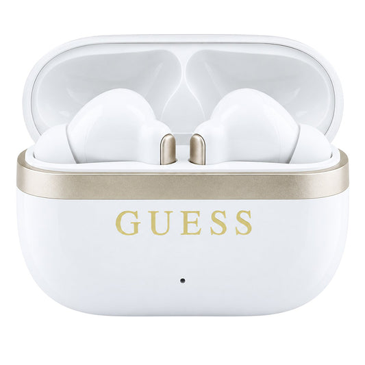 Guess Glossy Gold Line Printed Classic Logo Bluetooth Handsfree, TWS, White