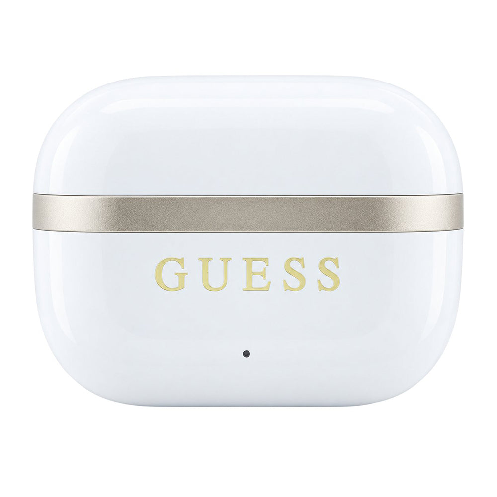 Guess Bluetooth-håndfri med blank guldfarvet linje og klassisk logo, TWS, hvid