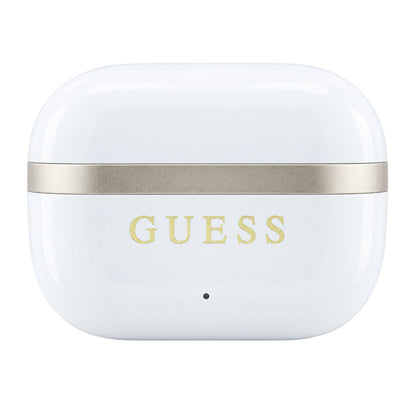 Guess Bluetooth-håndfri med blank guldfarvet linje og klassisk logo, TWS, hvid