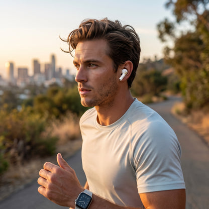 Guess Bluetooth-håndfri med blank guldfarvet linje og klassisk logo, TWS, hvid