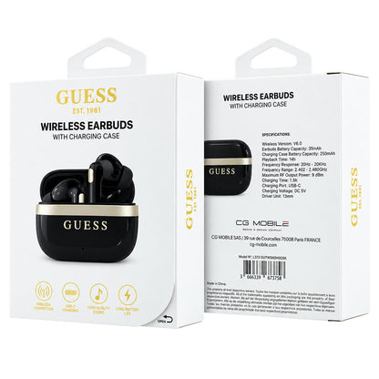 Guess Glossy Gold Line Printed Classic Logo Bluetooth Handsfree, TWS, Black