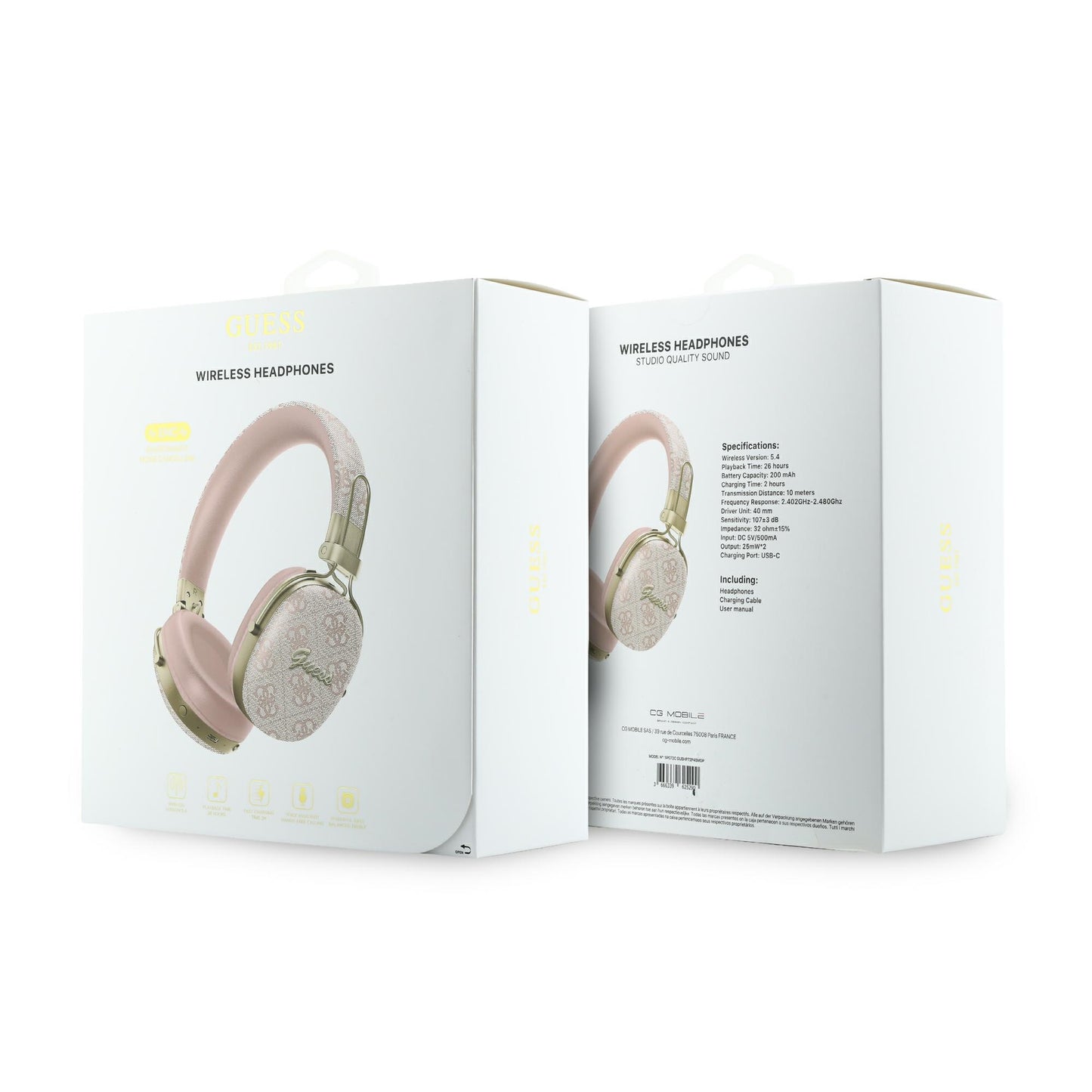 Handsfree Bluetooth Guess Metal 4G Script Logo, A2DP, Lyserød