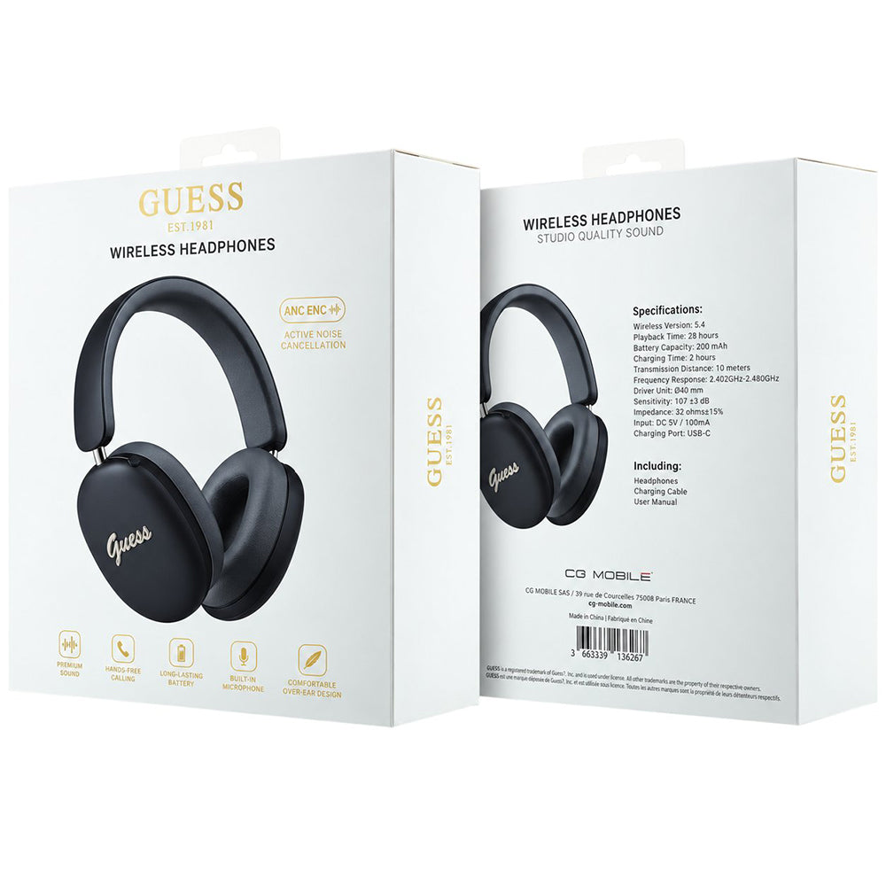 Guess Metal Script Logo Bluetooth-håndfri, A2DP, sort