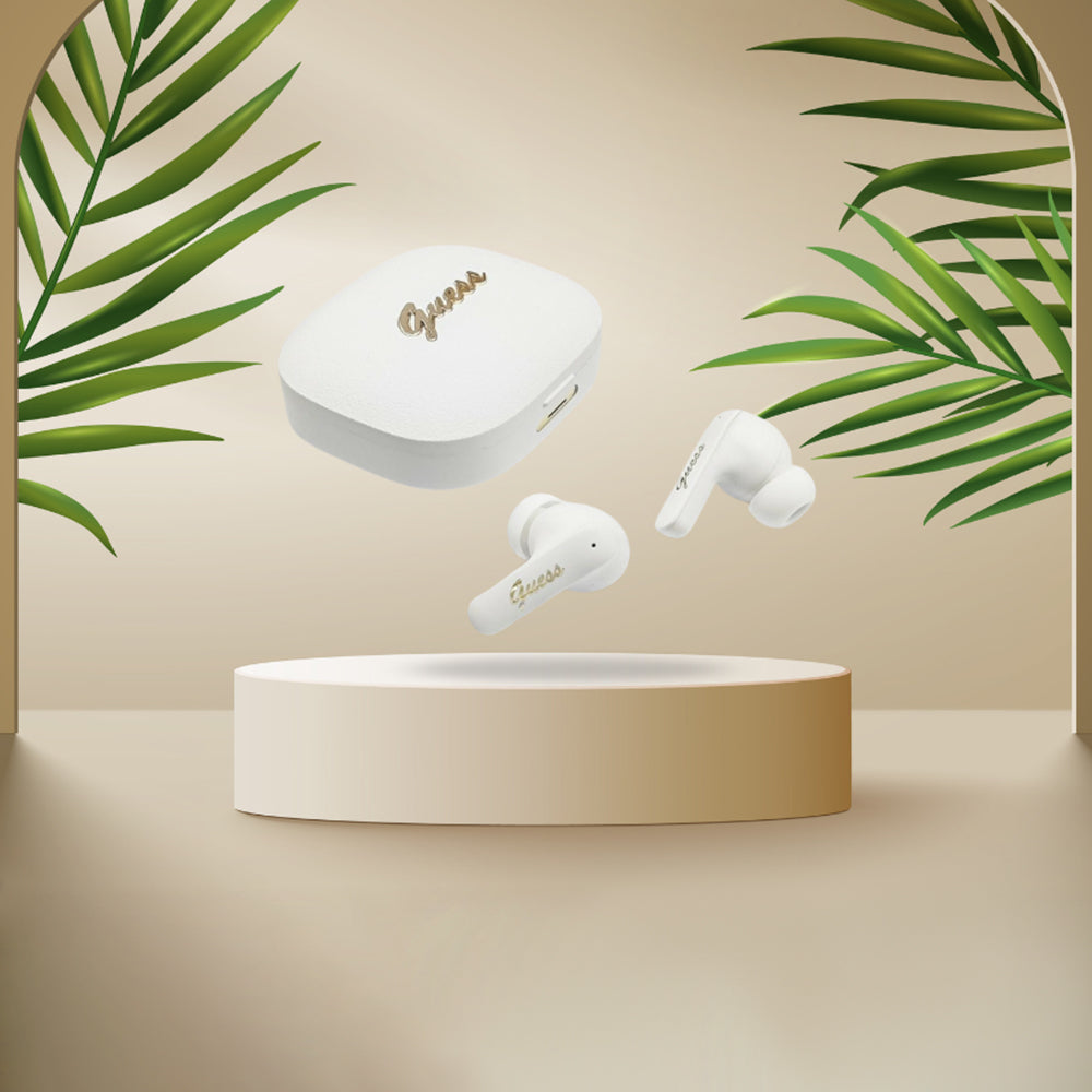 Handsfree Bluetooth Guess Script Metal Logo, TWS, White