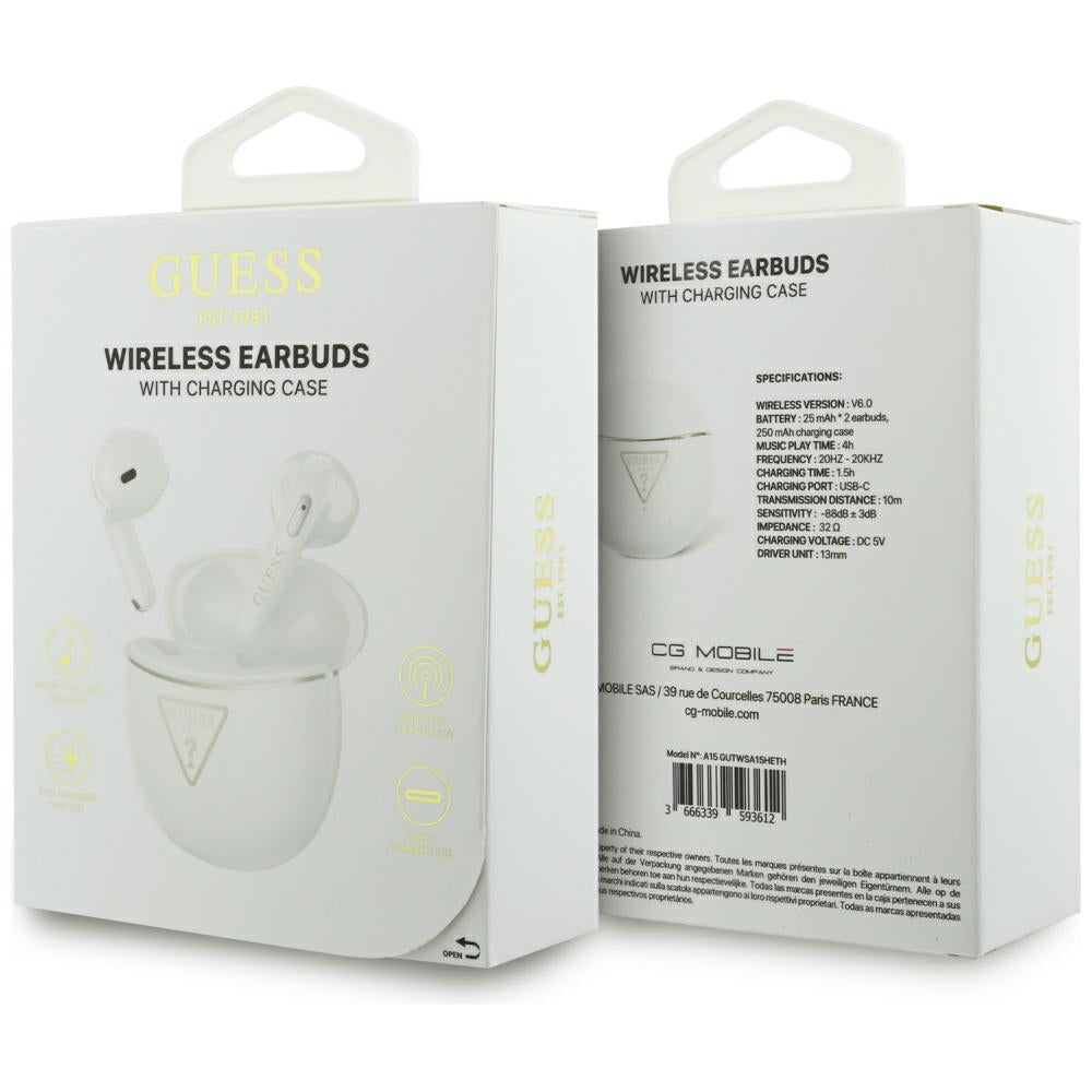 Handsfree Bluetooth Guess Script Print, TWS, Hvid