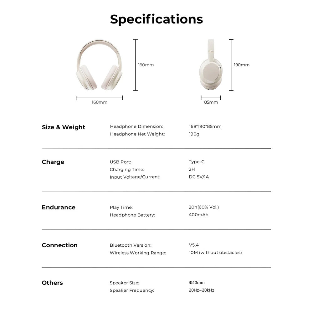 Handsfree Bluetooth HAVIT H619BT, A2DP, Hvid