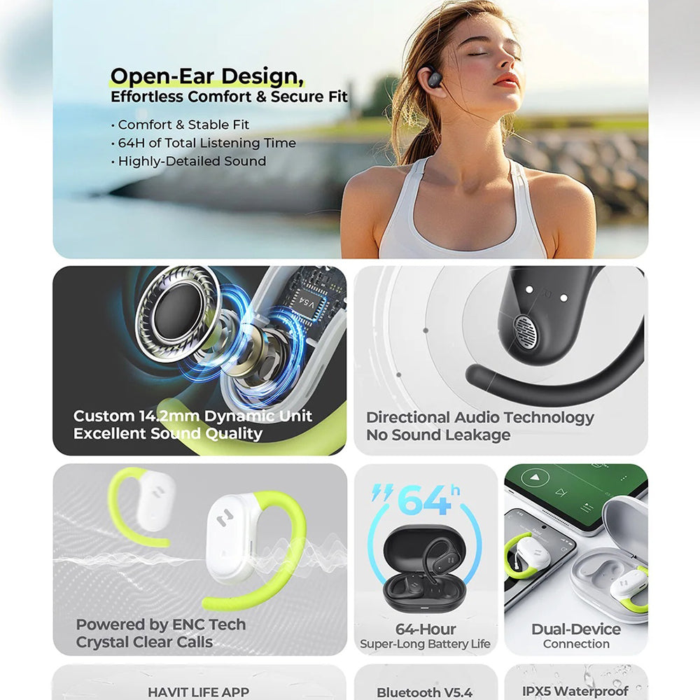 Handsfree Bluetooth HAVIT OWS915, TWS, Grå