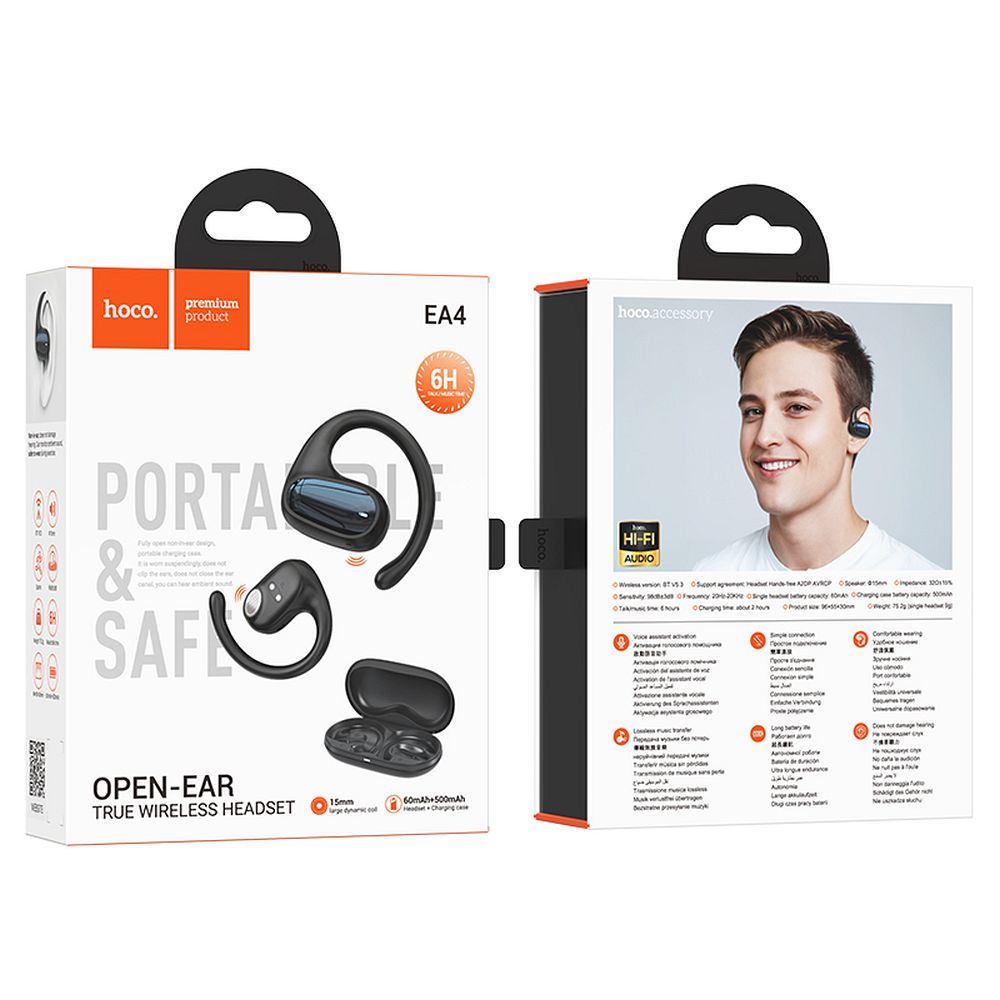 Handsfree Bluetooth HOCO EA4, TWS, Sort
