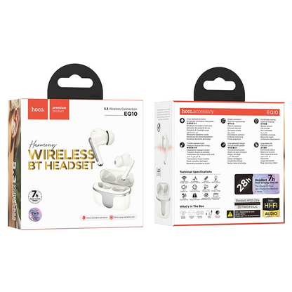 Handsfree Bluetooth HOCO EQ10, TWS, Hvid