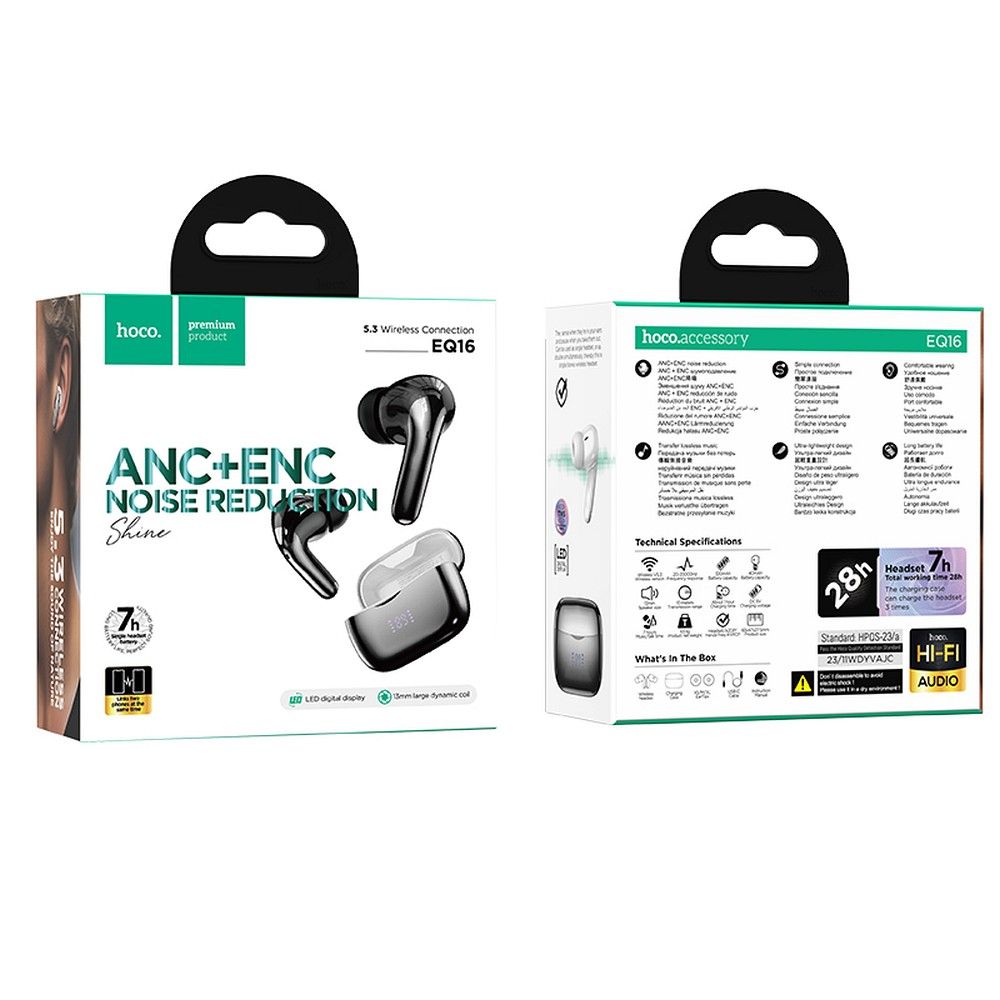 Handsfree Bluetooth HOCO EQ16, TWS, ANC, Sort