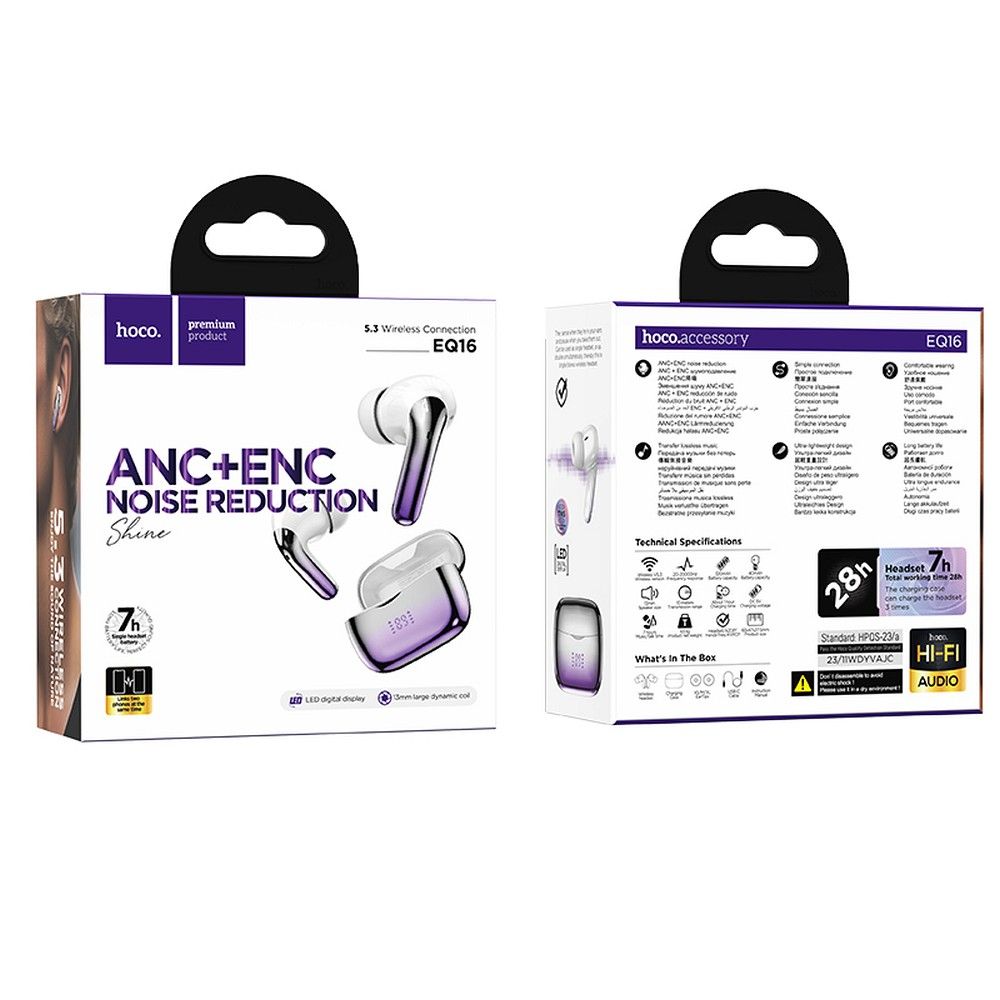 Bluetooth håndfri Bluetooth HOCO EQ16, TWS, ANC, Mov 